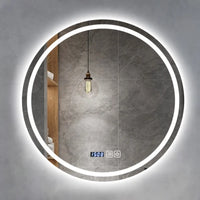 Miroir LED Salle de Bain Rond Anti-Buée avec Horloge