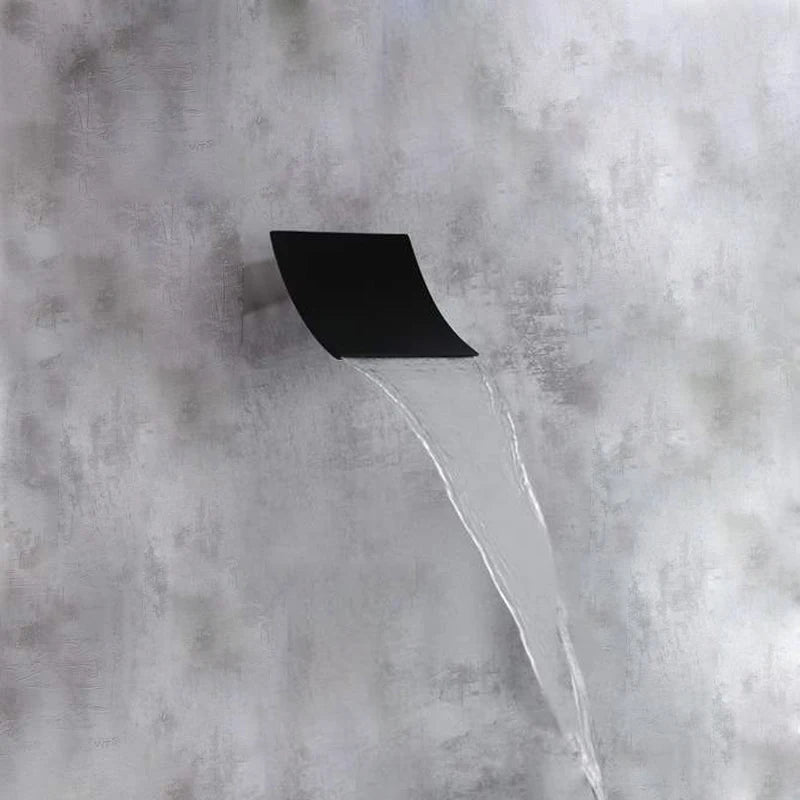 Robinet Baignoire Mural Bec Cascade en Laiton Noir Mat ou Chromé