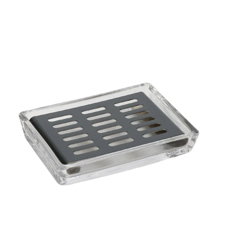 Porte-Savon Verre et Inox Auto-Drainant Rectangulaire, Doré, Noir ou Argent