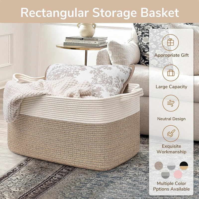 Panier de Rangement en Corde Tressée 58 L à Anses, 6 Coloris