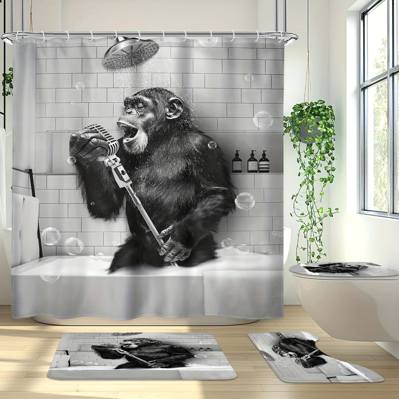 Rideau de Douche Chimpanzé Chantant Noir et Blanc 90 à 240 cm