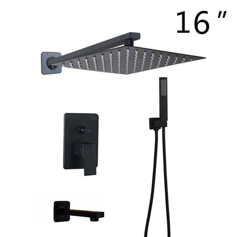 Douche Encastrable Noir Mat Pluie Carrée 20 à 40 cm avec Douchette