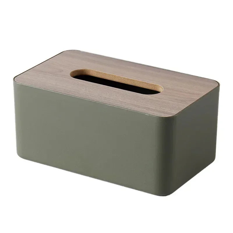 Boîte à Mouchoirs Rectangulaire à Couvercle en Bois, Blanche ou Vert Kaki