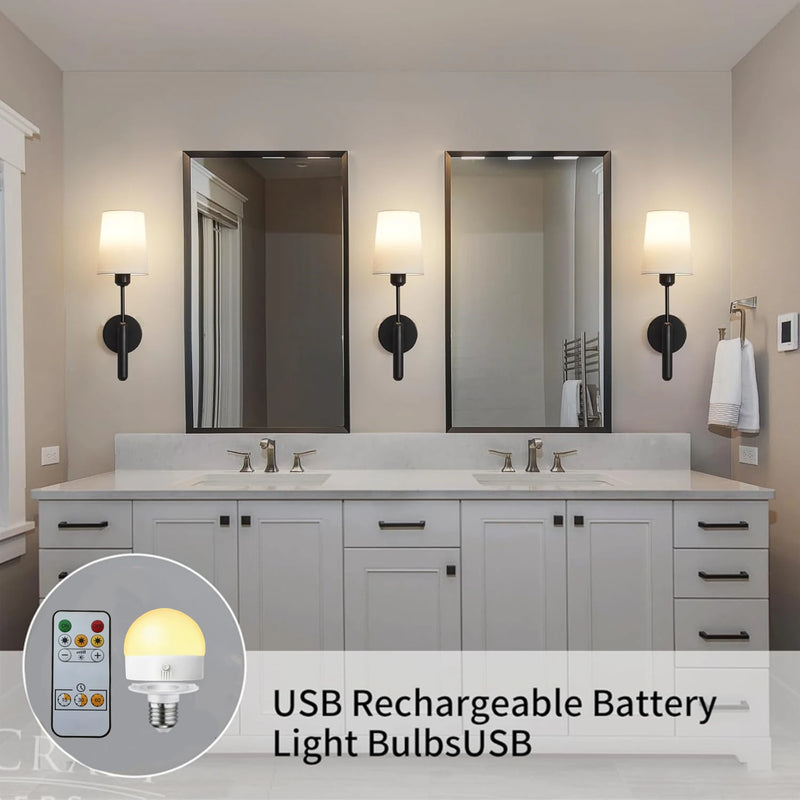 Applique Salle de Bain Sans Fil Rechargeable Noire avec Télécommande
