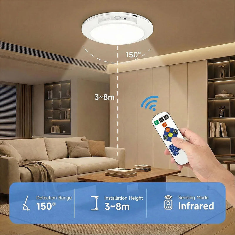 Plafonnier Cuisine Rond Sans Fil Batterie 8 000 mAh, Détecteur de Mouvement 150°