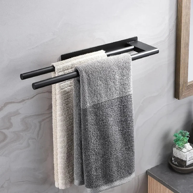 Porte-Serviette Mural Adhésif Sans Perçage Noir 39 cm