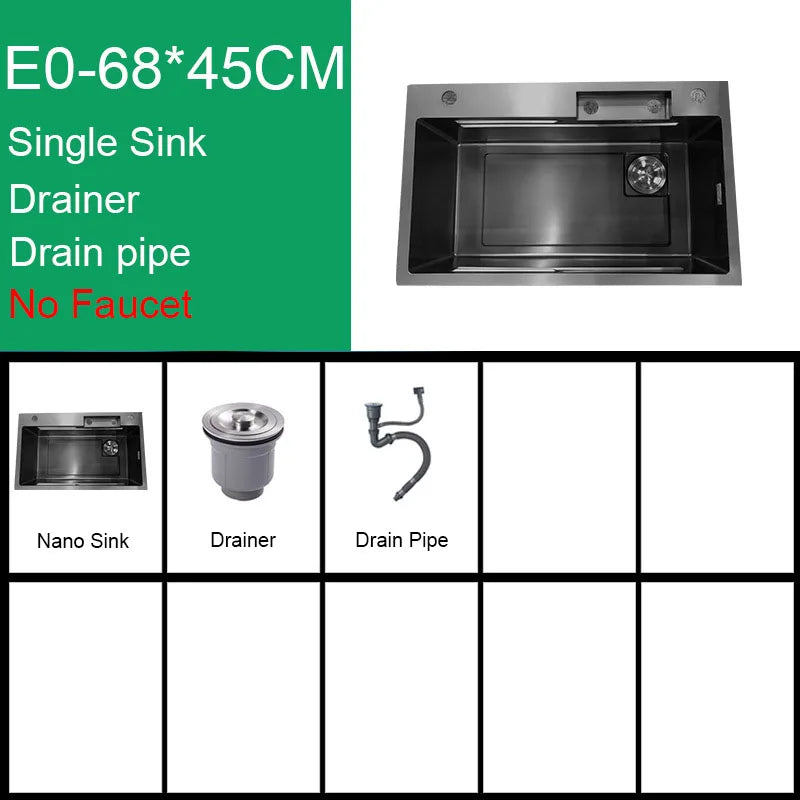 Évier de Cuisine Multifonction Cascade Noir avec Lave-Tasse