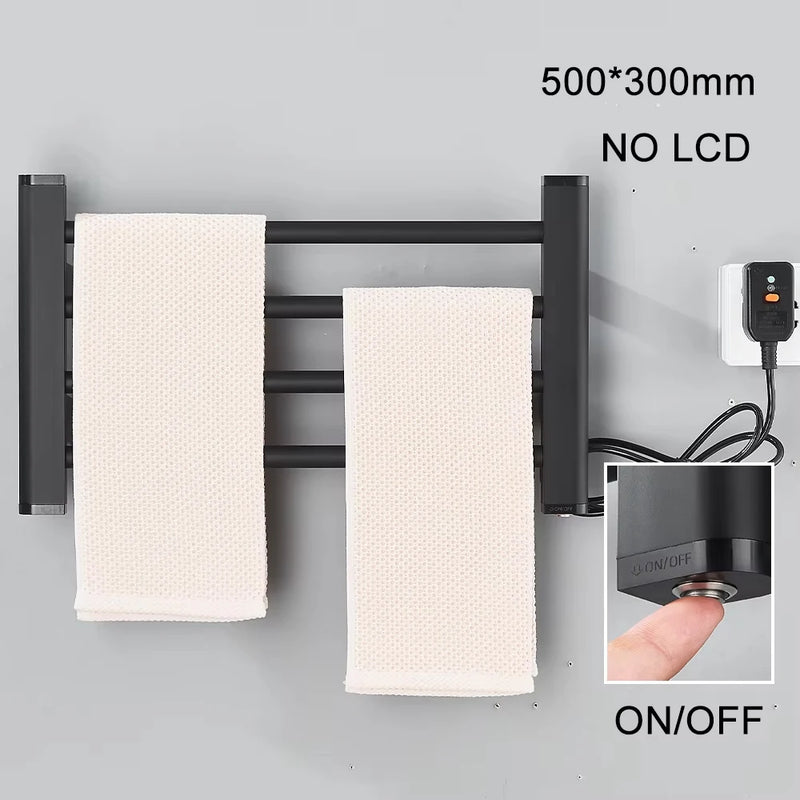 Porte-Serviette Chauffant Électrique Noir Tactile Inox