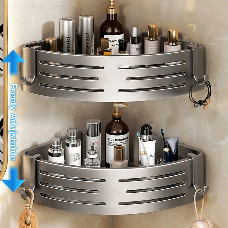 Étagère d'Angle de Douche Aluminium Sans Perçage, 1 ou 2 Niveaux