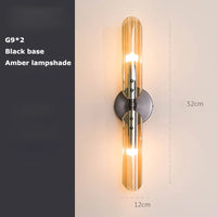 Applique Murale Verre Double Tube G9, Support Noir ou Doré, 52 cm