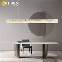 Suspension Cuisine Îlot Linéaire LED en Marbre Naturel, 100 à 150 cm