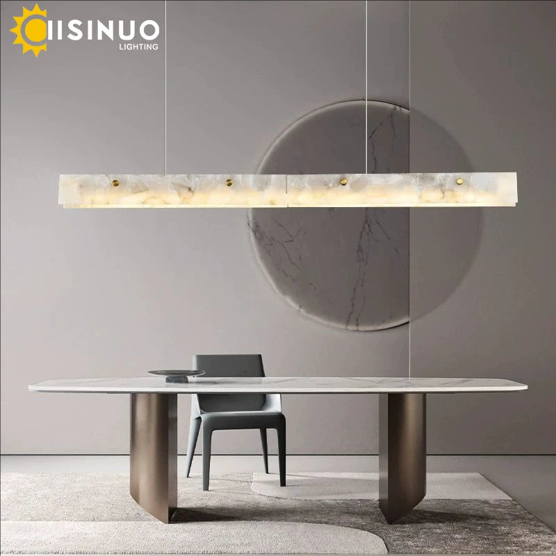 Suspension Cuisine Îlot Linéaire LED en Marbre Naturel, 100 à 150 cm