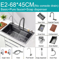 Évier de Cuisine Multifonction Cascade Noir avec Lave-Tasse