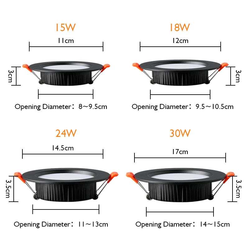 Downlight LED Cuisine Encastré Lot de 6 Blanc Noir