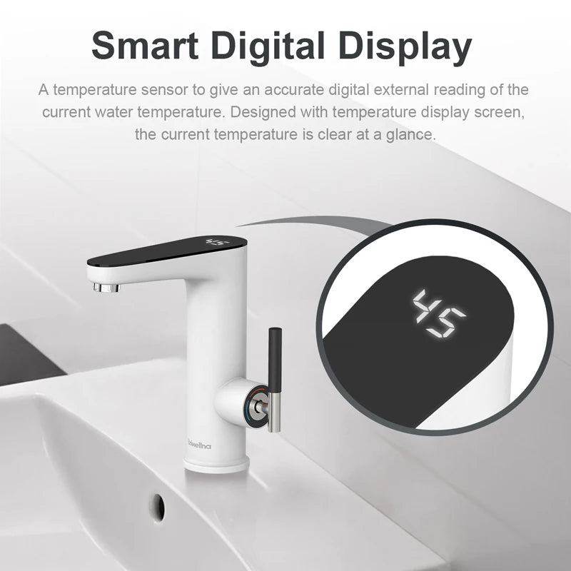 Robinet Chauffe-Eau Instantané Électrique pour Lavabo, Levier et Afficheur, 3 200 W