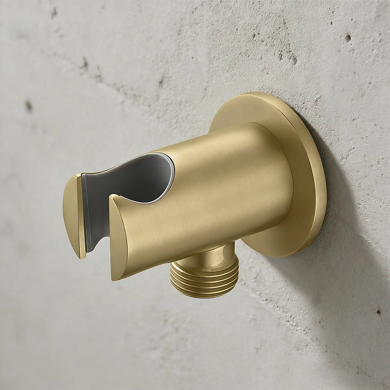 Support Douchette Mural Rond Laiton avec Sortie d'Eau, 4 Finitions
