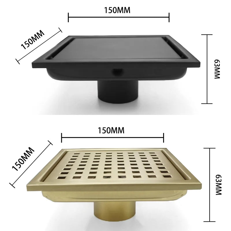 Bonde de Douche Carrée Inox 15 x 15 cm, Grille ou Plaque Invisible