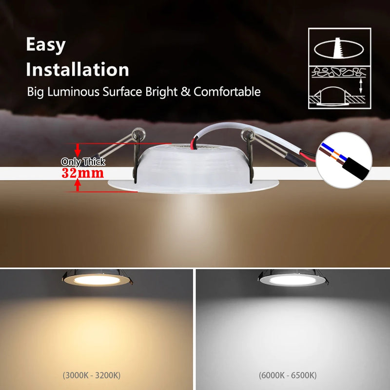 Spot LED Encastrable Cuisine Rond Blanc ou Argent, 7 à 18 W