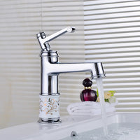 Mitigeur Lavabo Haut Céramique Blanche Motif Doré