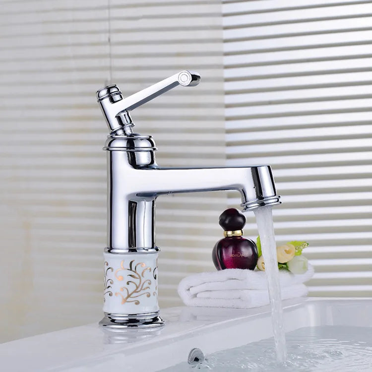 Mitigeur Lavabo Haut Céramique Blanche Motif Doré