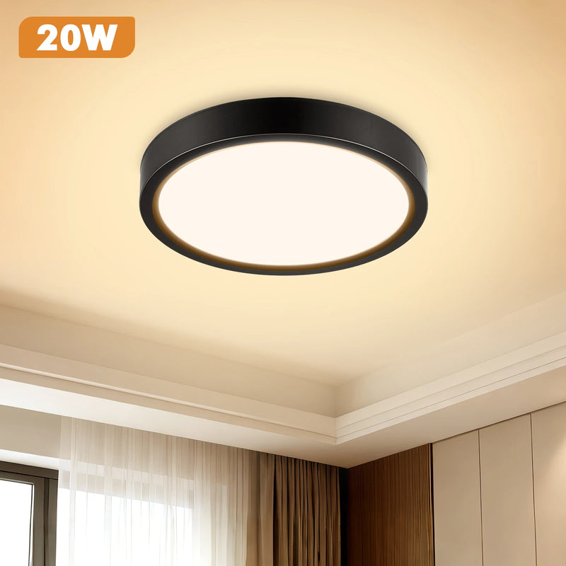 Plafonnier LED Cuisine Rond Noir Ultra-Fin 20 à 48 W, Lot de 1 à 5
