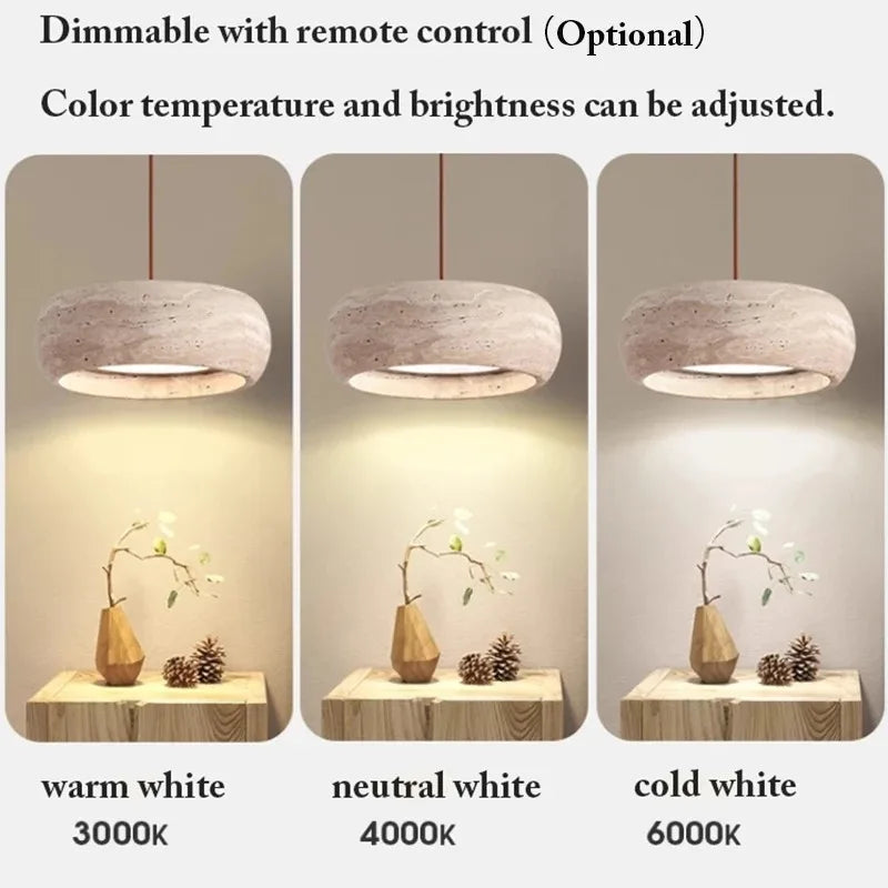 Suspension Cuisine Travertin Naturel Wabi-Sabi, 1 à 3 Têtes, Ø 20 cm