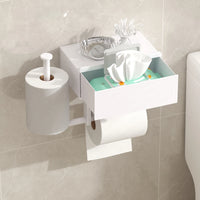 Porte-Papier Toilette avec Tiroir Lingettes et Étagère Sans Perçage Noir ou Blanc