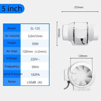 Aérateur Salle de Bain en Ligne 220 V, 300 m³/h, Conduit 12 cm