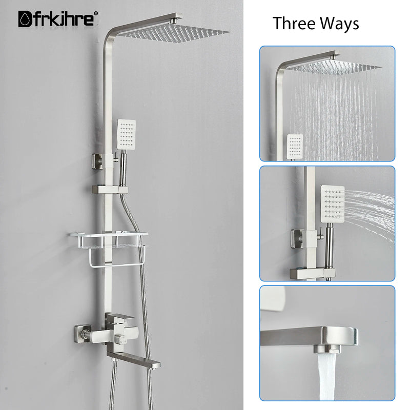 Colonne de Douche Laiton Pommeau Carré 25 cm, Bec 25 cm et Étagère