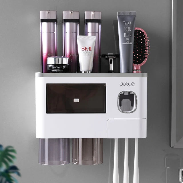 Porte-Brosse à Dents Mural et Distributeur de Dentifrice, 10 Modèles, Gobelets Magnétiques