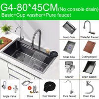 Évier de Cuisine Multifonction Cascade Noir avec Lave-Tasse