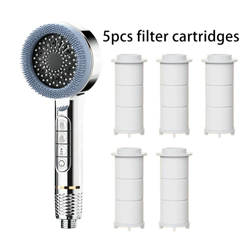 Pommeau de Douche Filtrant 4 Modes Massant avec 5 Cartouches Filtrantes