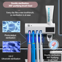 Porte-Brosse à Dents Mural Solaire UV avec Distributeur de Dentifrice, 4 Places