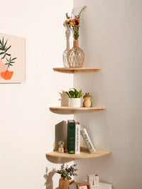 Étagère d'Angle Murale Quart de Rond en Bois, Petite, Moyenne ou Grande