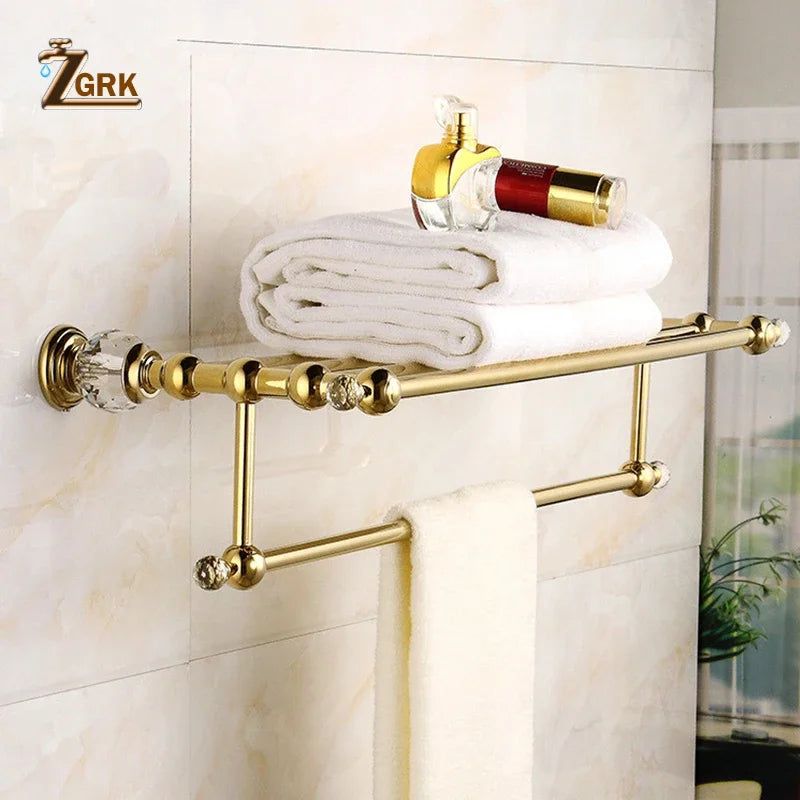 Accessoires Salle de Bain Dorés à Cristal en Laiton à la Pièce, 12 Articles