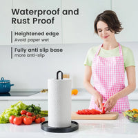 Porte-Essuie-Tout Noir Mat sur Pied en Acier, Base Antidérapante 31 cm