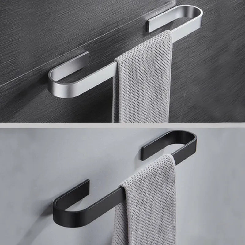 Porte-Serviette Adhésif Aluminium Argent ou Noir, 25 à 55 cm