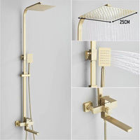 Colonne de Douche Laiton Pommeau Carré 25 cm, Bec 25 cm et Étagère