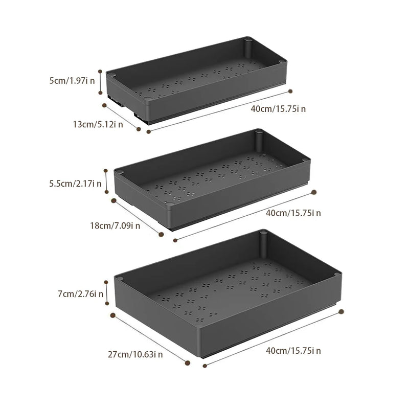 Tiroirs Coulissants pour Rangement Sous Évier Noir, 3 Tailles 40 cm