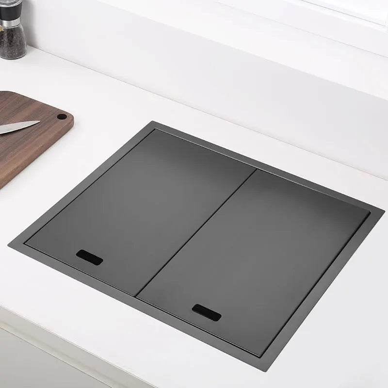 Mini Évier de Cuisine 50 x 45 cm avec Couvercles, Inox ou Noir