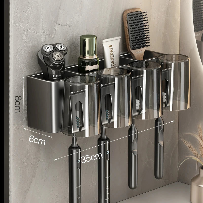 Porte-Brosse à Dents Mural Sans Perçage avec Gobelets, 2 à 4 Places