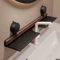 Étagère Lavabo Murale sans Perçage, Aluminium et Noyer, 40 à 60 cm