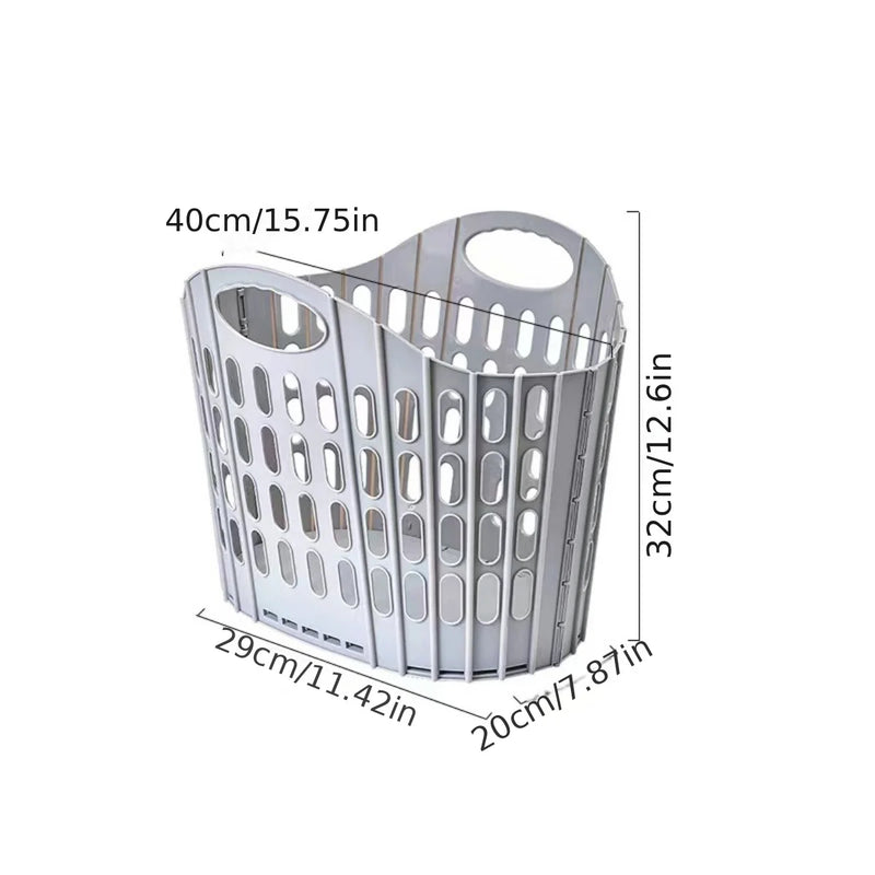 Panier à Linge Pliable en Plastique Ajouré, Bleu ou Gris Clair, 40 cm
