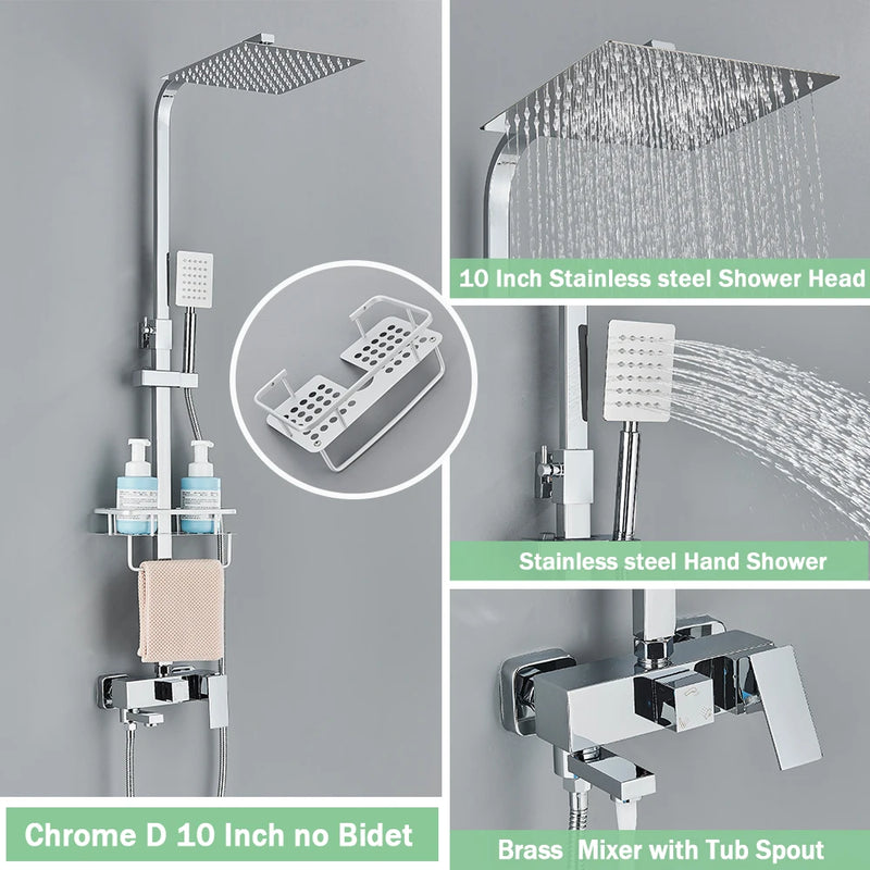 Colonne de Douche Pluie avec Mitigeur et Bec de Baignoire, 19 Modèles