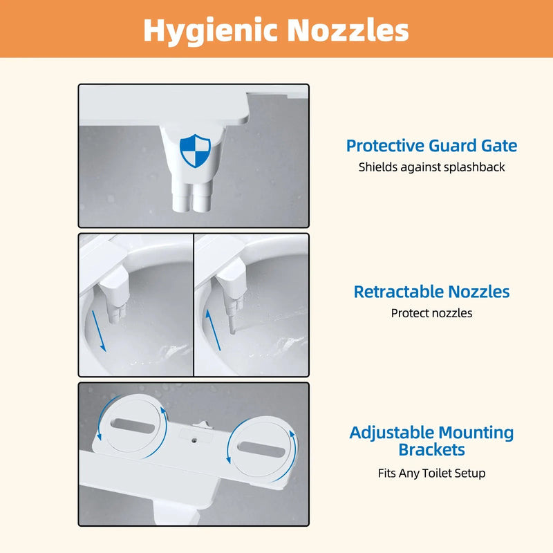 Bidet Toilette Non Électrique Double Buse Autonettoyante Eau Froide
