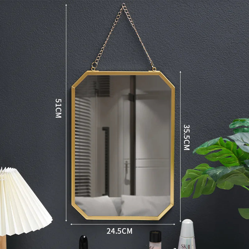 Miroir Mural Rectangulaire Doré à Suspendre avec Chaîne, Angles Coupés