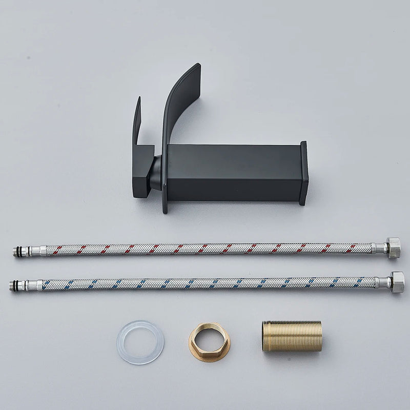 Mitigeur Lavabo Cascade Carré Noir Mat