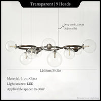 Suspension Cuisine Globes Verre sur Anneaux, 5, 7 ou 9 Têtes