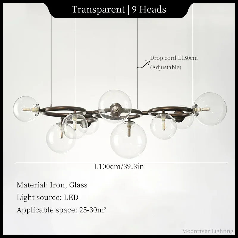 Suspension Cuisine Globes Verre sur Anneaux, 5, 7 ou 9 Têtes