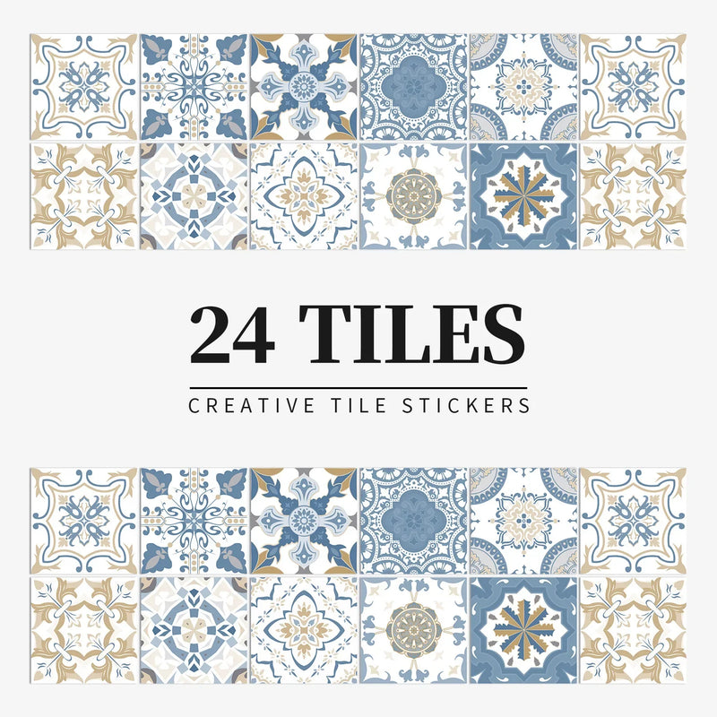 Autocollants Carrelage Adhésifs pour Crédence et Salle de Bain, 26 Motifs, Lot de 24